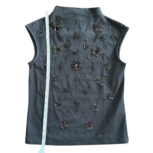 NEW J. CREW Stretch cotton-blend mockneck with floral embellishment Size Small - Picture 6 of 8